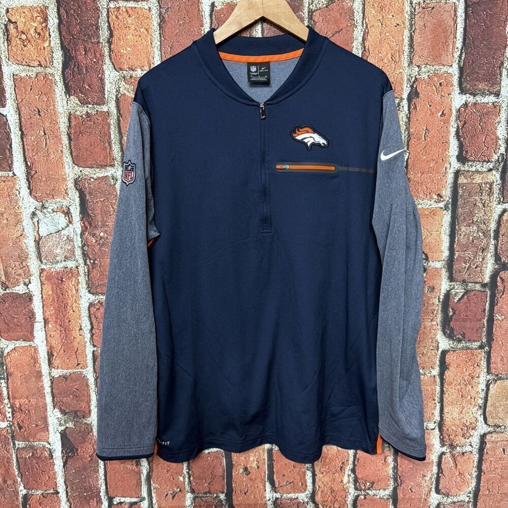 Denver Broncos Nike On Field Apparel Dri-Fit Navy Blue 1/4 Zip Pullover Top XL